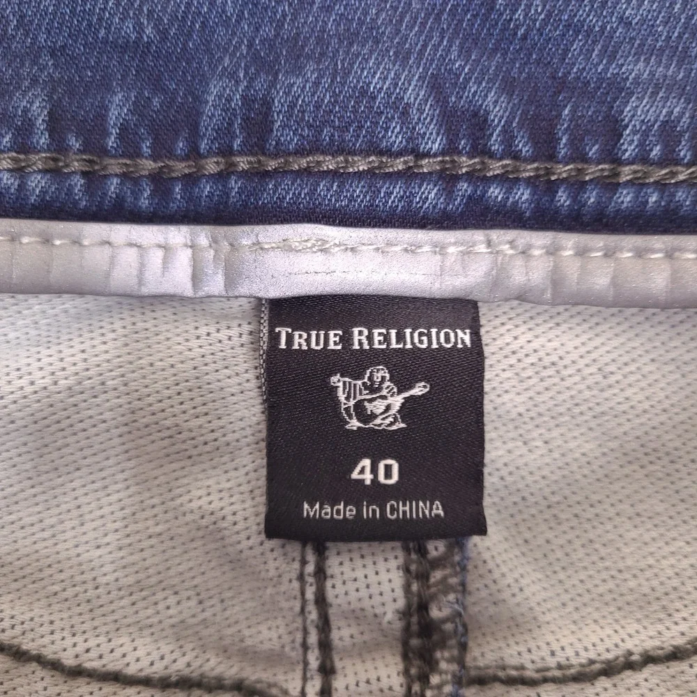 True Religion Jeans Mens 40x27 Blue‎ Marco Relaxed Tapered Reflective Stretch